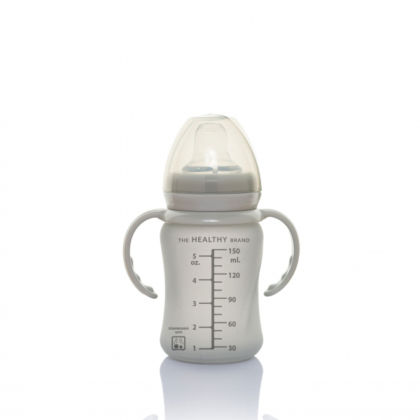 Стеклянный детский поильник с силиконовой защитой Everyday Baby (150 мл) светло-серый