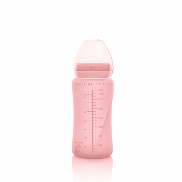 Стеклянная бутылочка с трубочкой для питья с силиконовой защитой Everyday Baby (240 мл) розовый