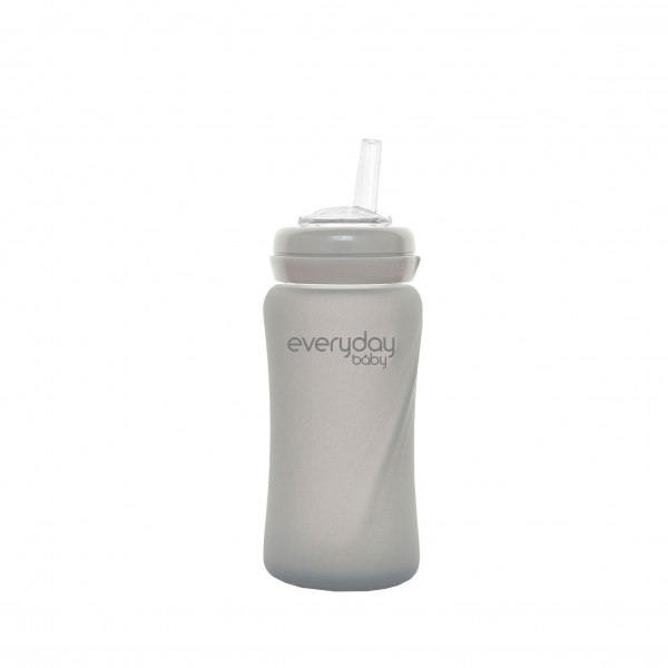 Стеклянная бутылочка с трубочкой для питья с силиконовой защитой Everyday Baby (240 мл) светло-серый