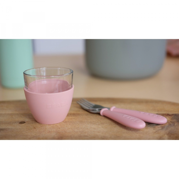 Набор детской посуды из стекла Beaba (3 предмета) розовый/серый