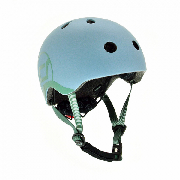 Детский защитный шлем Scoot and Ride, серо-синий, с фонариком, 45-51 cм